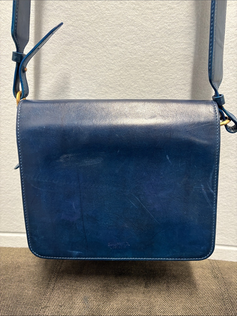 Shinola Sibley Blue Leather Crossbody Canvas Strap